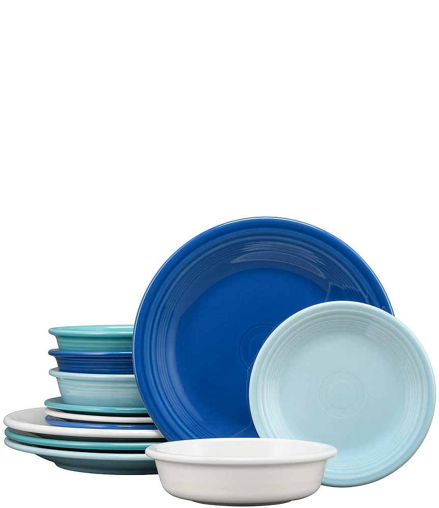 Fiesta Classic 12-Piece Mixed Coastal Blues Dinnerware Set, Service for 4