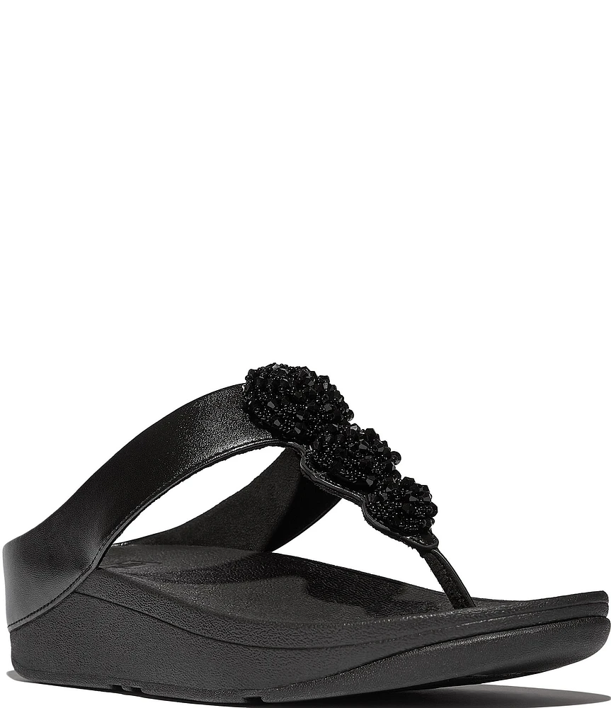 FitFlop Fino Beadie-Button Ornament Thong Wedge Sandals