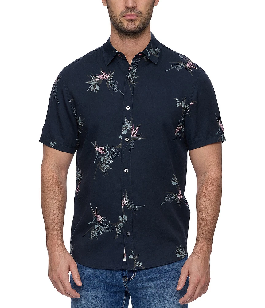 Flag and Anthem Charleston Tropical Flower Print Short Sleeve Shirt