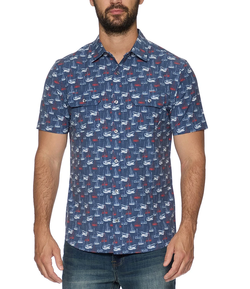 Flag and Anthem Perkins Boat Printed UPF Performance Short Sleeve Woven Shirt
