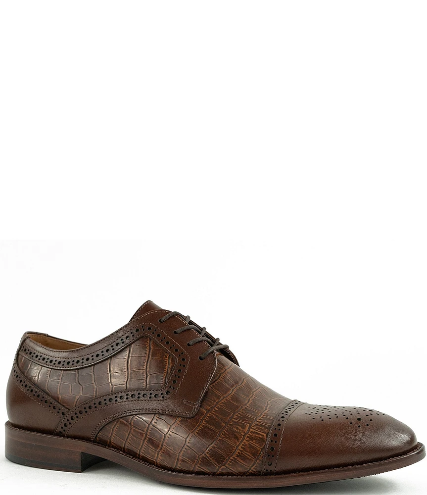 Flag LTD. Men's Harmon Crocodile Embossed Leather Brogue Detail Dress Oxfords