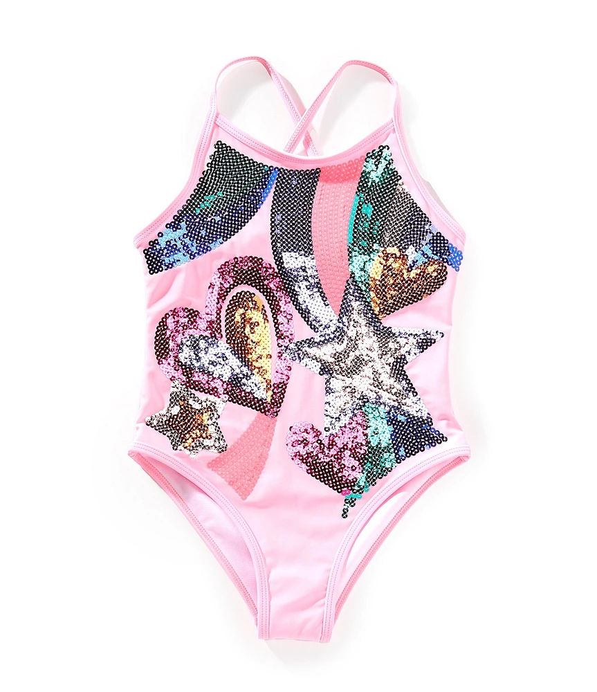 Flapdoodles Little Girls Cosmic Sequin 1-Piece Swimsuit