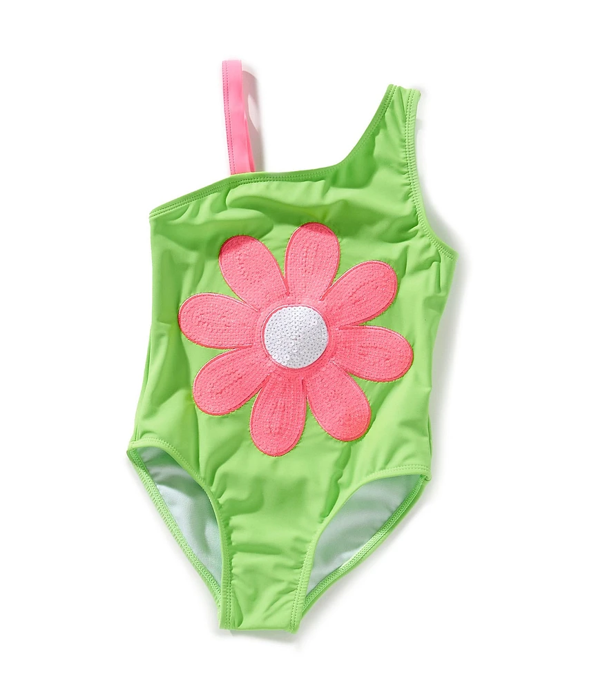 Flapdoodles Little Girls Flower Applique One-Piece Flower Swimsuit