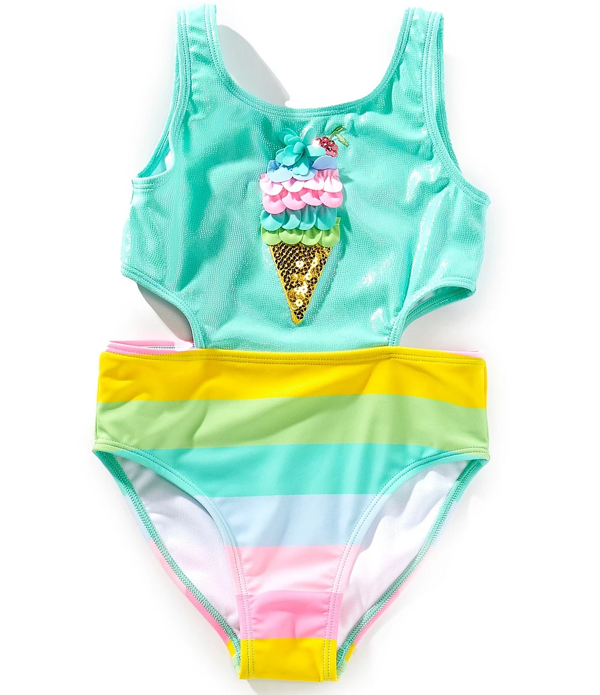 Flapdoodles Little Girls Ice Cream Rainbow Stripe 1-Piece Swimsuit