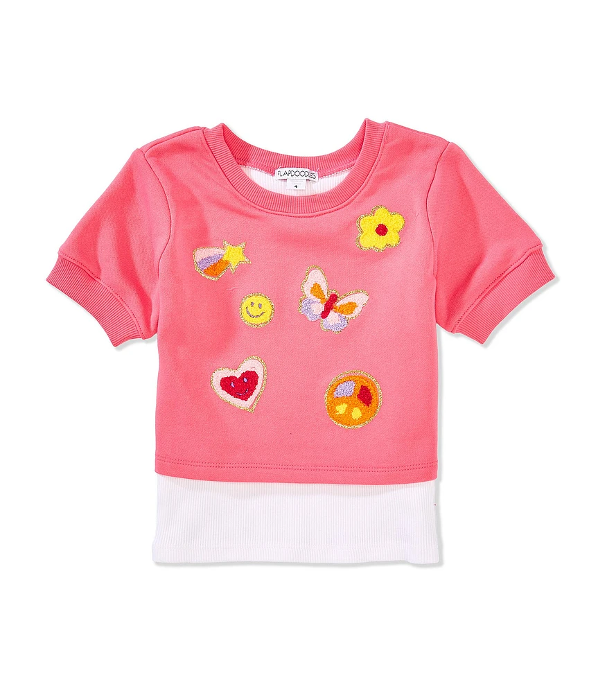 Flapdoodles Little Girls Short Sleeve Graphic Mock Two-Fer Top