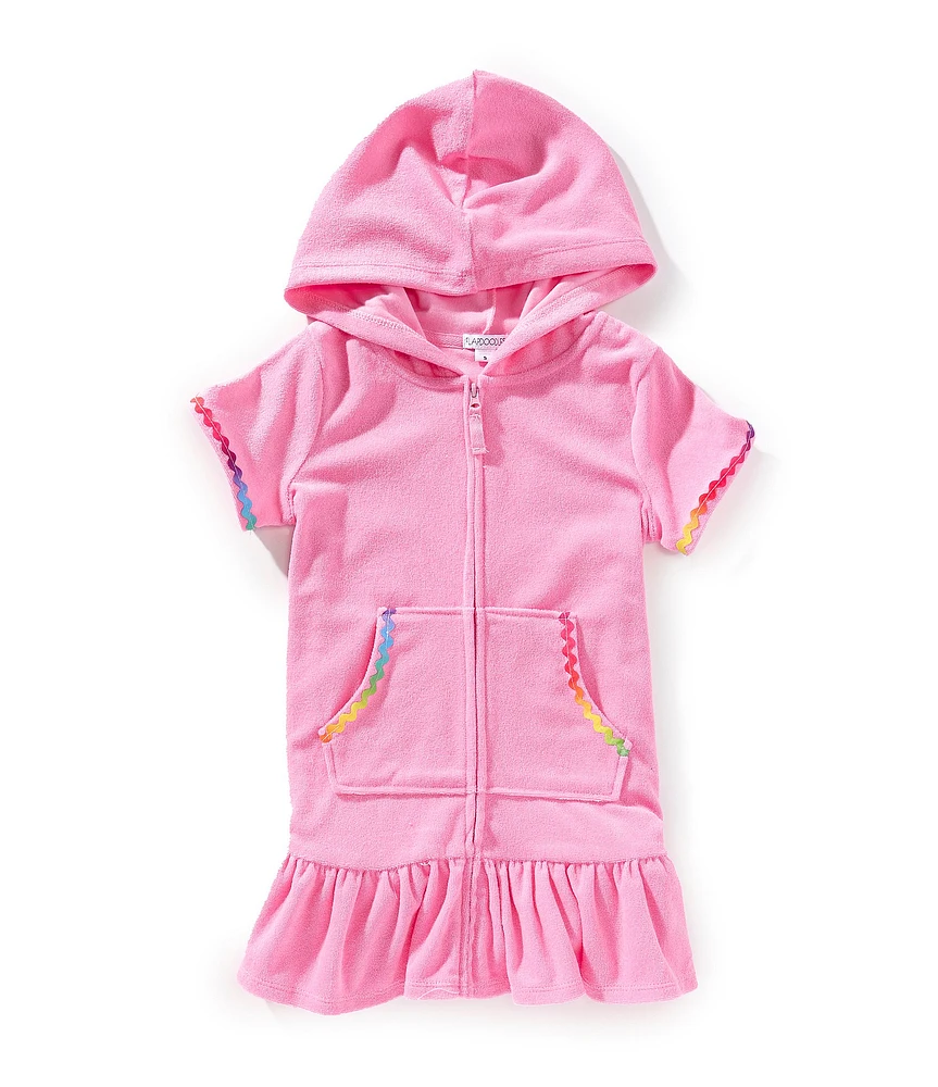 Flapdoodles Little Girls Short Sleeve Rainbow Trim Flap Doodles Swimsuit Cover-Up