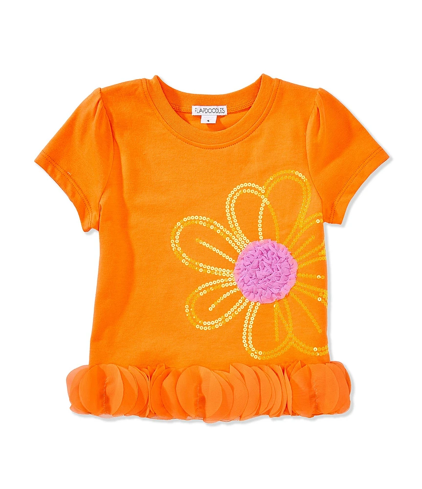 Flapdoodles Little Girls Short Sleeve Sequins & Embroidery Tulip Top