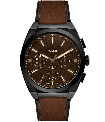 Fossil Men's Everett Chronograph Black Dial With Brown Leather Strap Watch