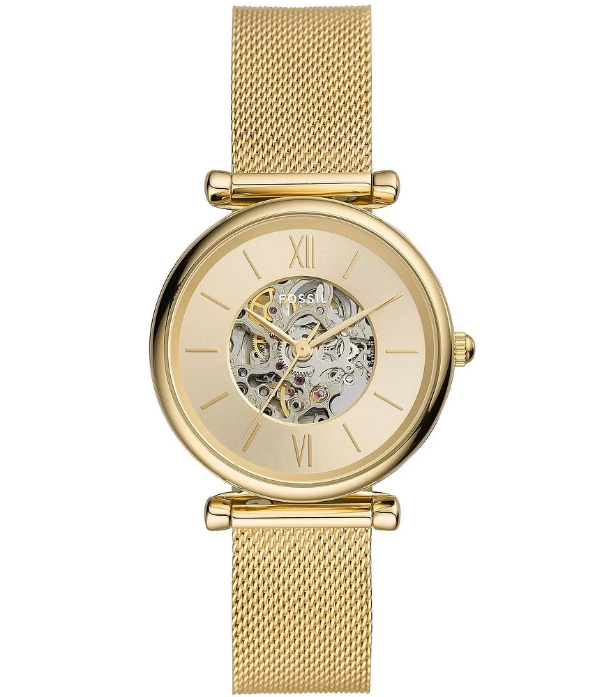 Fossil Women's Carlie Automatic Gold Stainless Steel Mesh Analog Bracelet Watch