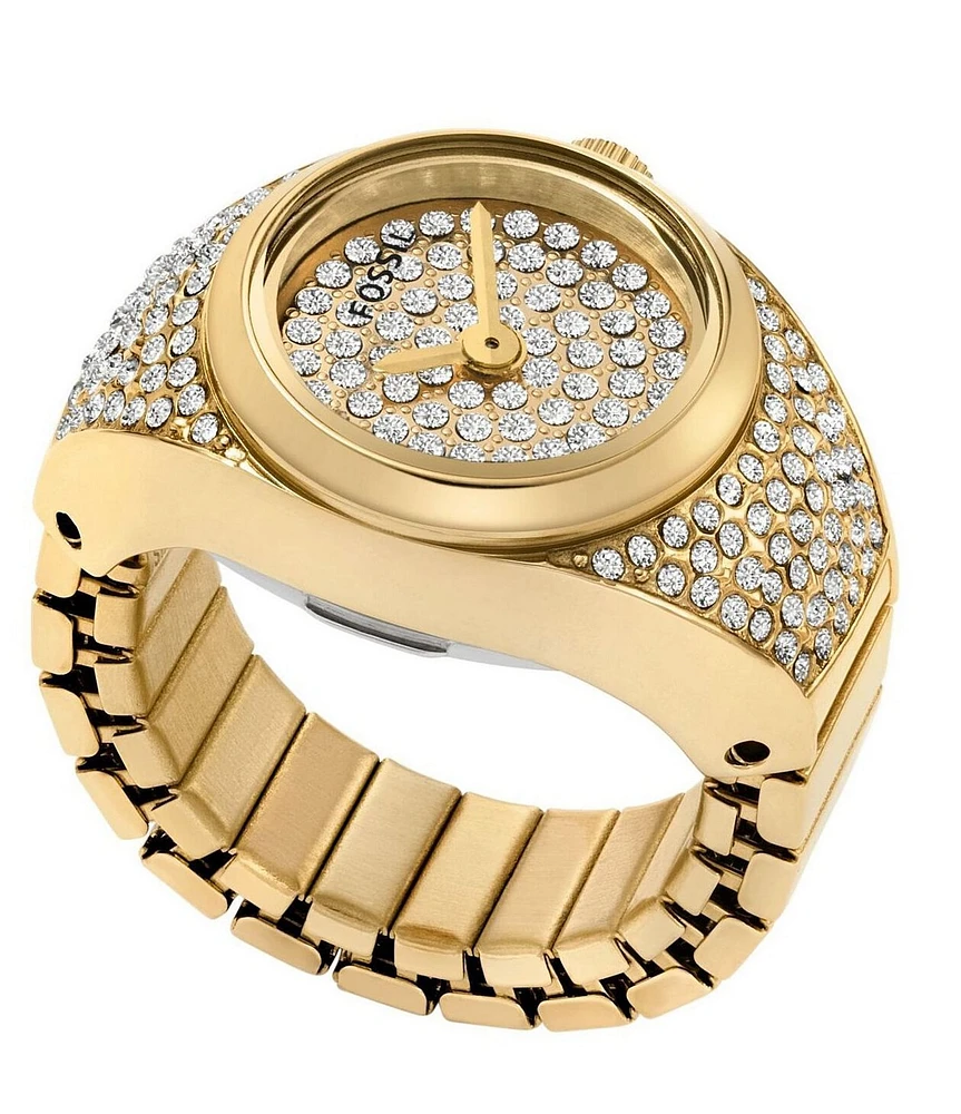 Fossil Women's Carlie Three-Hand Gold-Tone Stainless Steel Bracelet Ring Watch