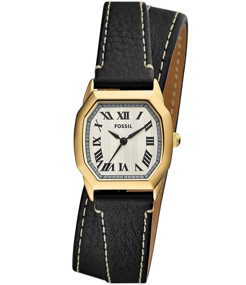 Fossil Women's Harlow Three-Hand Black Double Wrap Leather Strap Watch
