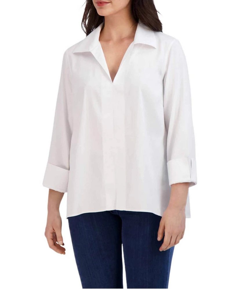 Foxcroft Agnes Point Collar Long Sleeve Cotton Stretch Shirt