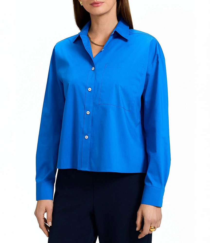 Foxcroft Marina Wrinkle-Free Point Collar Long Sleeve Button-Front Shirt