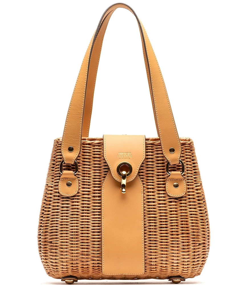FRANCES VALENTINE Gigi Wicker Basket Contrast Trim Shoulder Bag