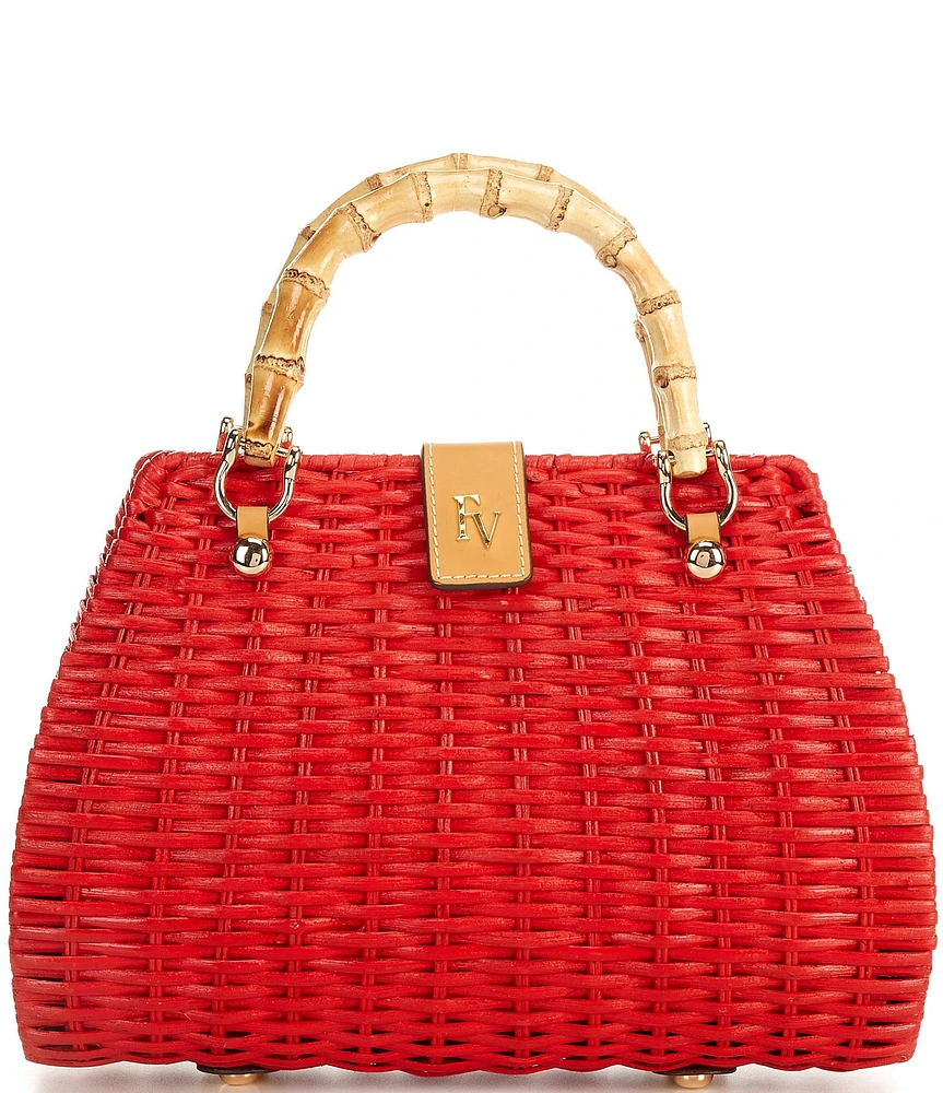 FRANCES VALENTINE Rooster Wicker Basket Satchel Bag