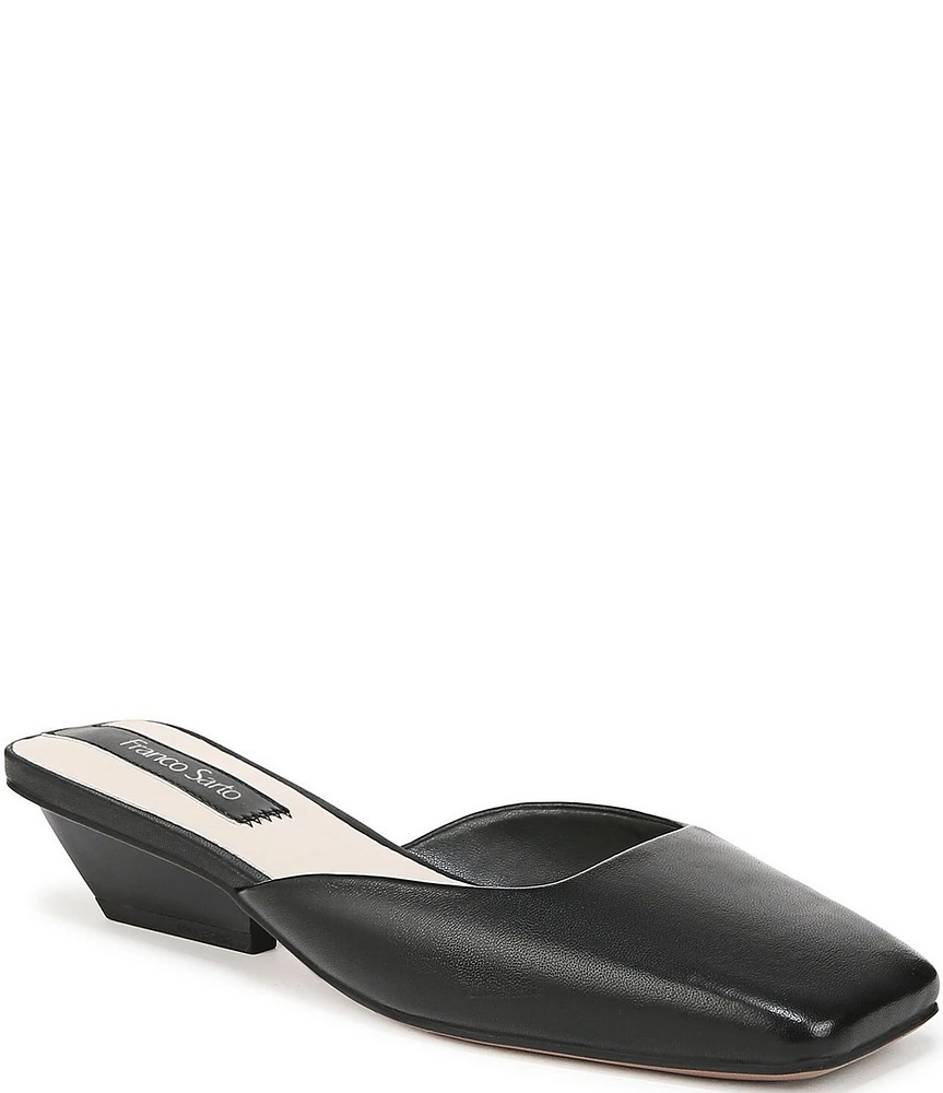 Franco Sarto Nicola Leather Square Toe Block Heel Mules