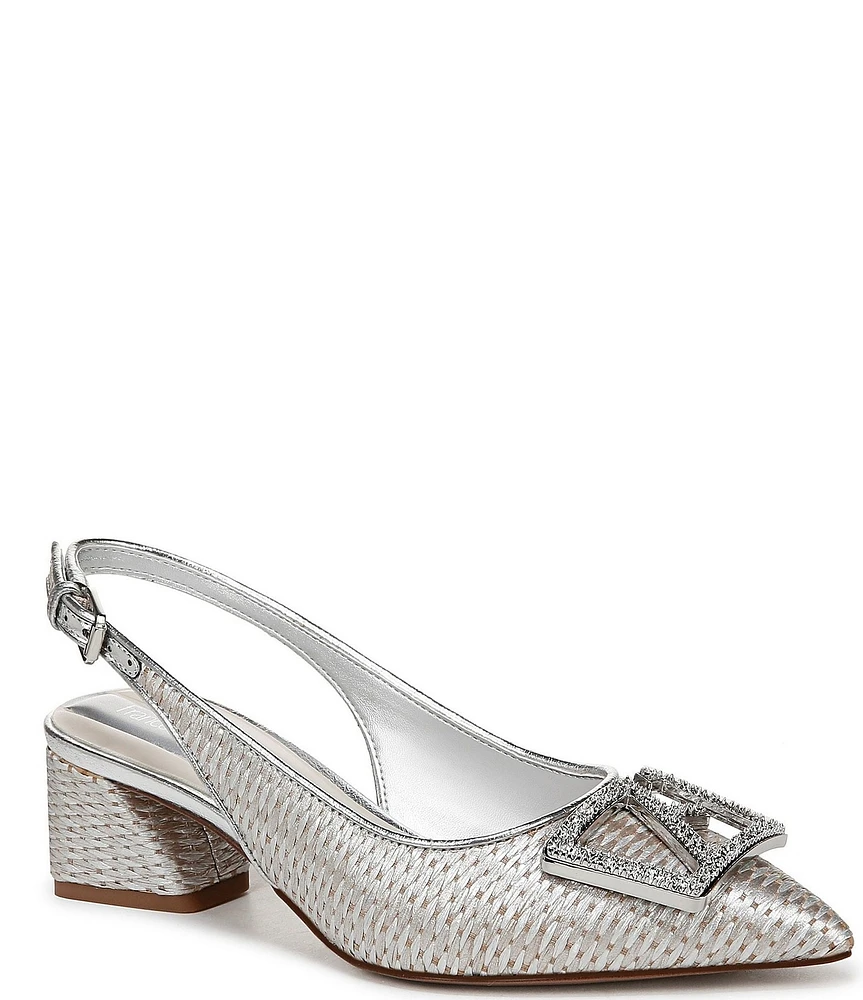Franco Sarto Racer 5 Woven Metallic Ornament Slingback Block Heel Pumps