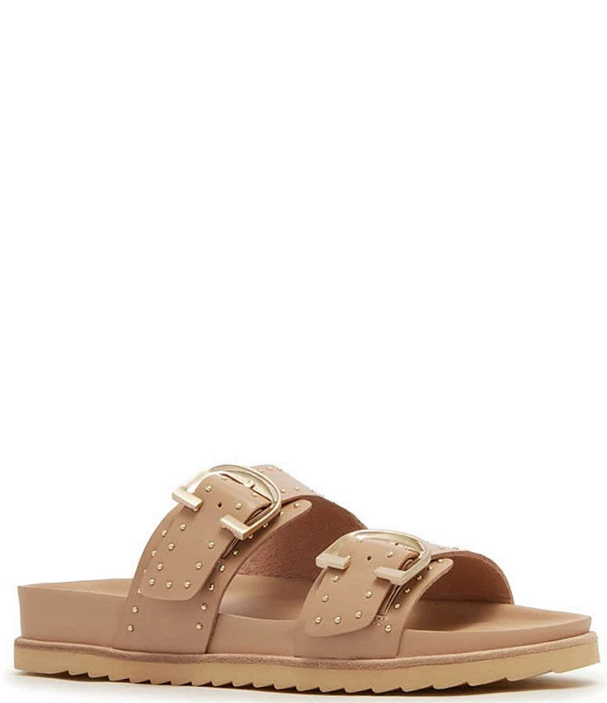 FRANKIE4 Deon Leather Studded Buckled Slide Sandals