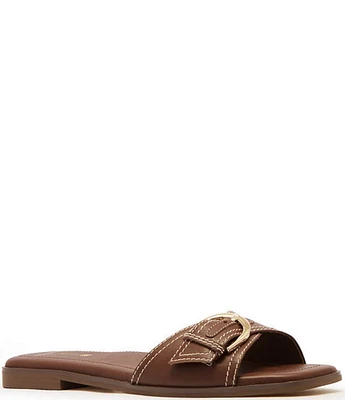 FRANKIE4 Tate Leather Buckle Hardware Slide Sandals