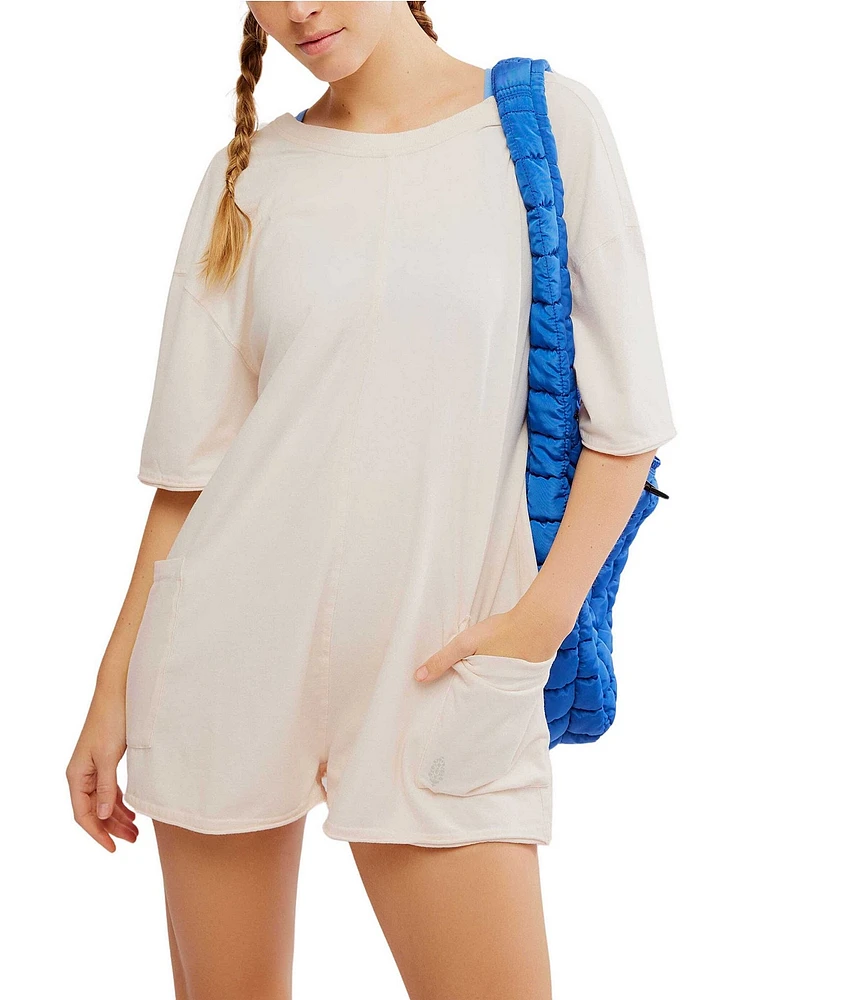 Free People FP Movement Hot Shot Crew Neck Short Sleeve Oversized Patch Pocket V Back Tee Romper