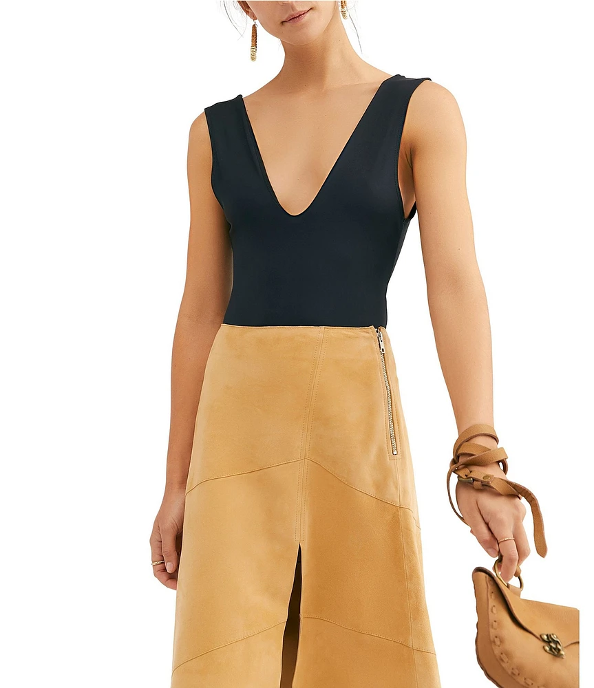 Free People Keep It Sleek V-Neck Sleeveless Bodysuit