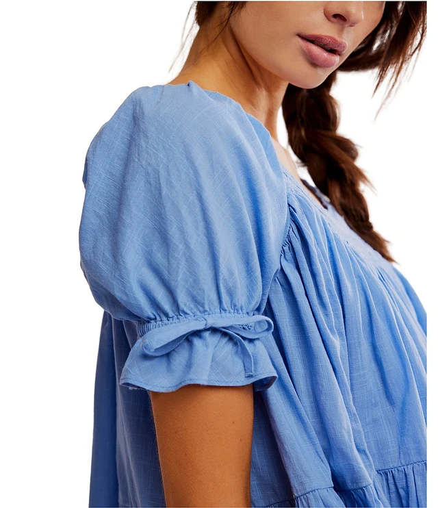 Free People Sandy Shores Scoop Neck Short Puff Sleeve Tiered