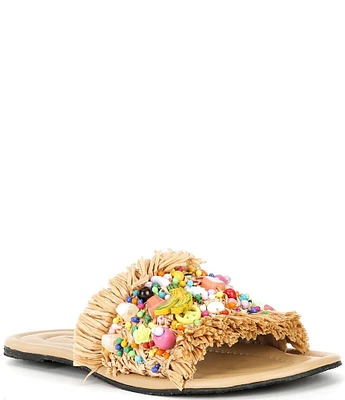 Free People Shipwrecked Raffia Beaded Ornament Slide Sandals