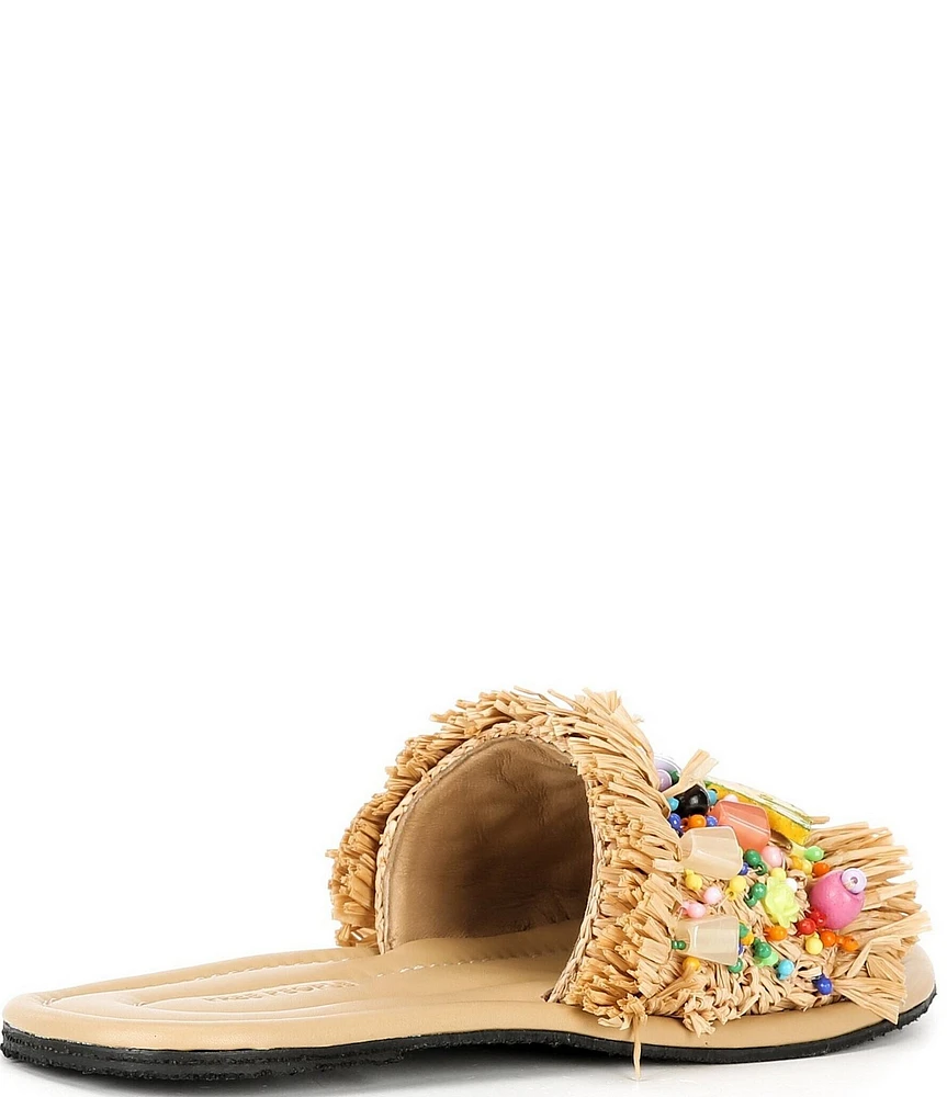 Free People Shipwrecked Raffia Beaded Ornament Slide Sandals