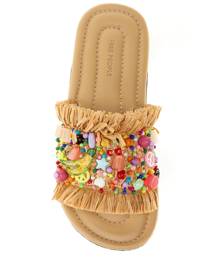 Free People Shipwrecked Raffia Beaded Ornament Slide Sandals
