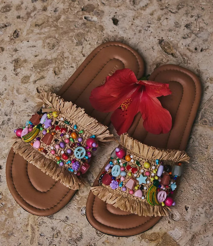 Free People Shipwrecked Raffia Beaded Ornament Slide Sandals