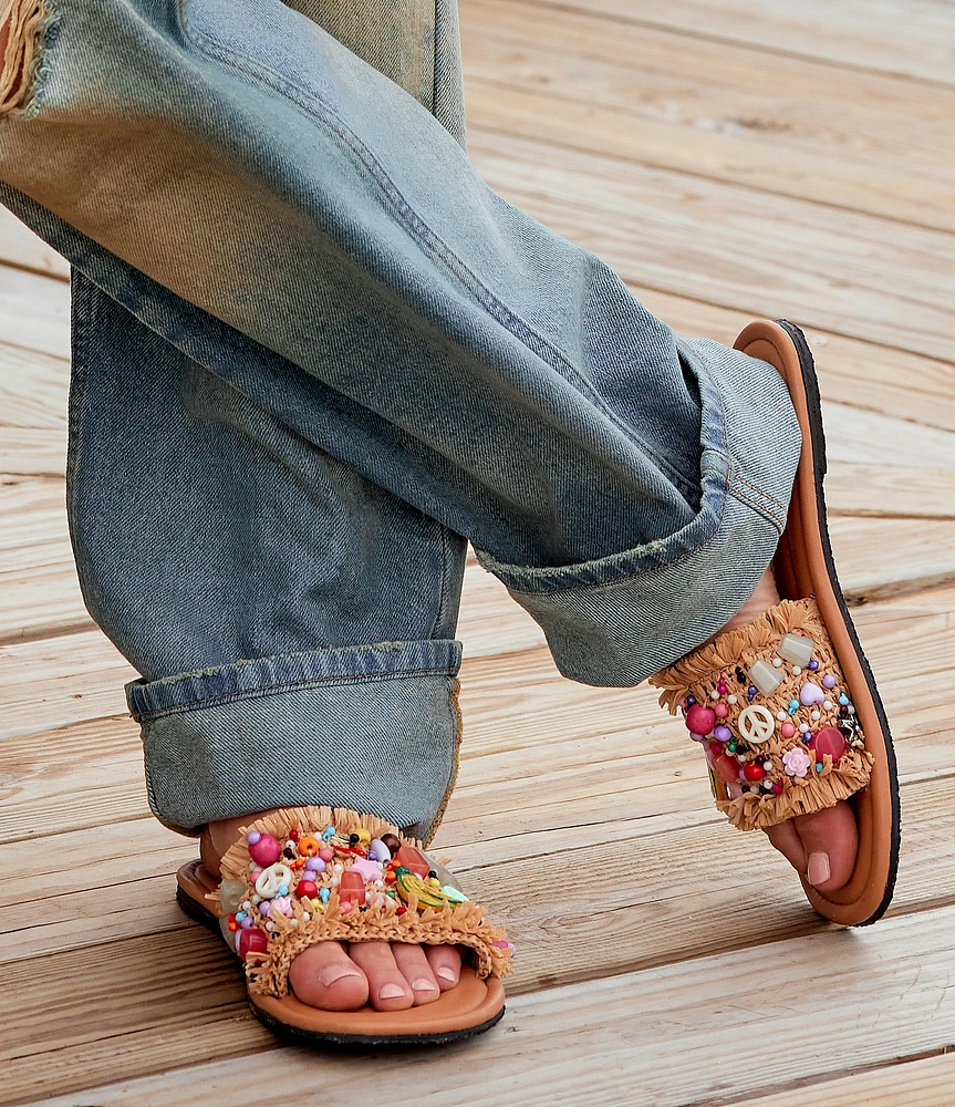 Free People Shipwrecked Raffia Beaded Ornament Slide Sandals