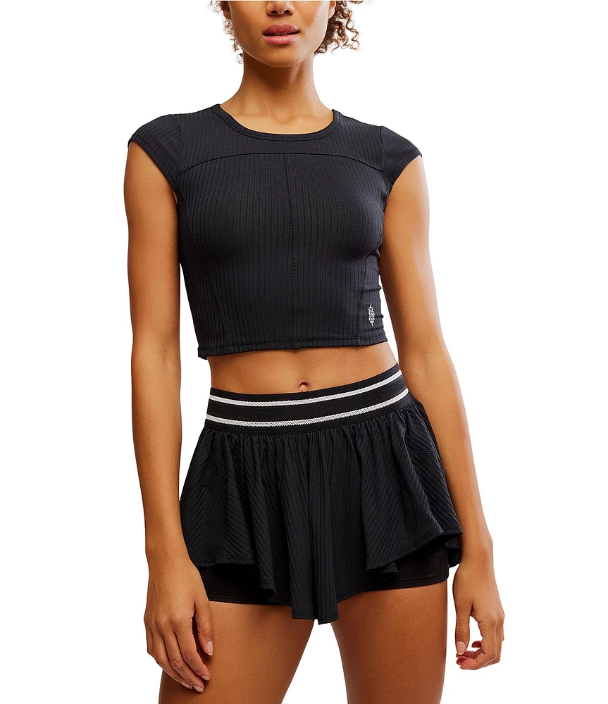 FP Movement Tempo Ribbed Crew Neck Cap Sleeve Baby Tee