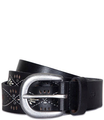 Frye 1.18#double; Perforated Embroidered Rivet Leather Belt