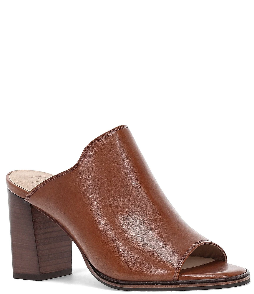 Frye Stella Leather Block Heel Peep Toe Mules