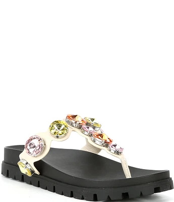 GB Beach-Bar Jewel Ornamented Platform Thong Sandals