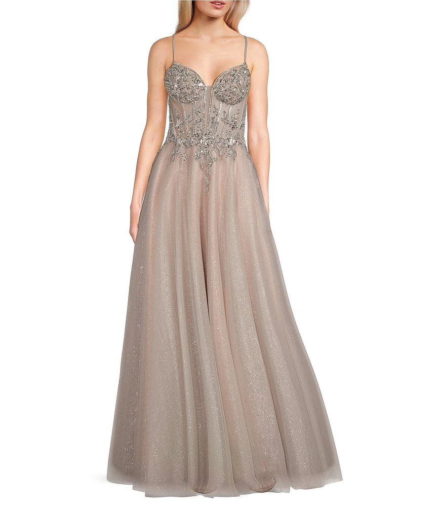 GB Beaded Tulle A-Line Gown