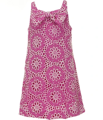 GB Big Girls Bow Front Sleeveless Eyelet Shift Dress