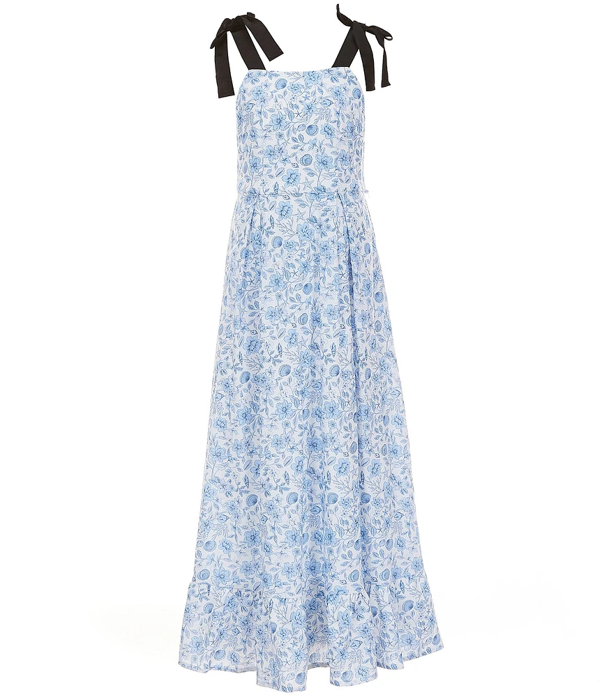 GB Big Girls Floral Print Ribbon Strap Maxi Dress