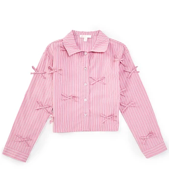 GB Big Girls Long Sleeve Wide Stripe Bow Button Up Shirt