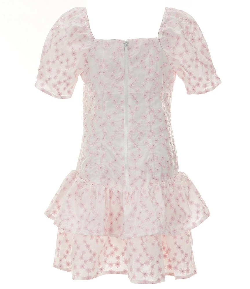 GB Big Girls Mini Embroidered Tiered Floral Lace Dress