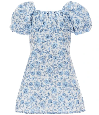 GB Big Girls Mini Floral Print Puff-Sleeve Empire Waist Dress