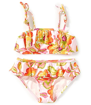 GB Big Girls Printed Flounce Bralette Two-Piece Swimsuit