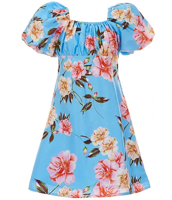 GB Big Girls Floral Print Puff-Sleeve Empire Waist Dress