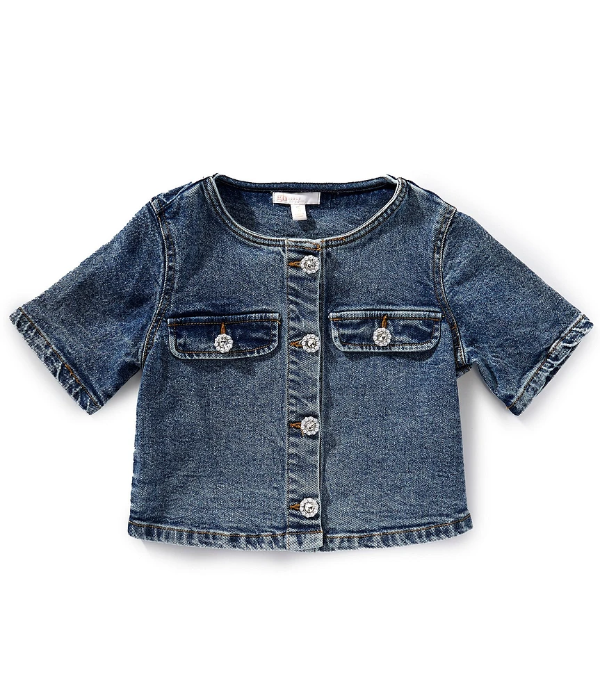 GB Big Girls Short Sleeve Denim Button Top
