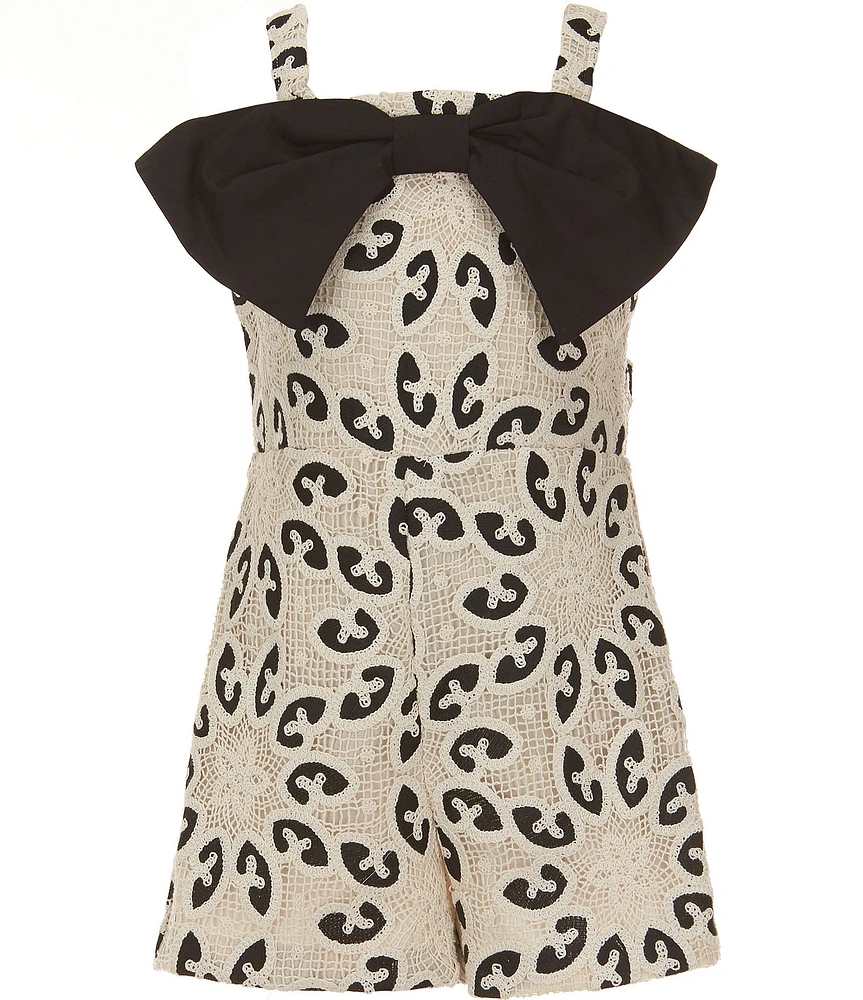 GB Big Girls Square Neck Sleeveless Crochet Bow Romper