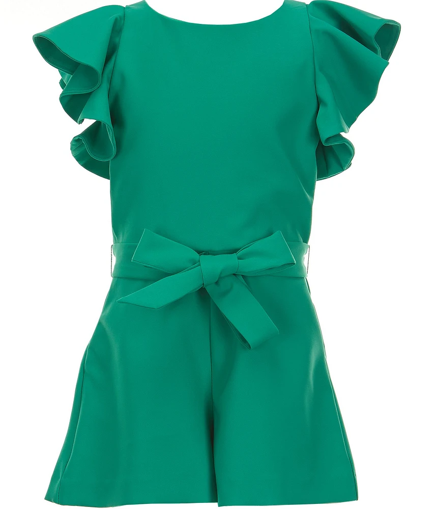 GB Big Girls Solid Tiered Ruffle Sleeve Tie Front Romper