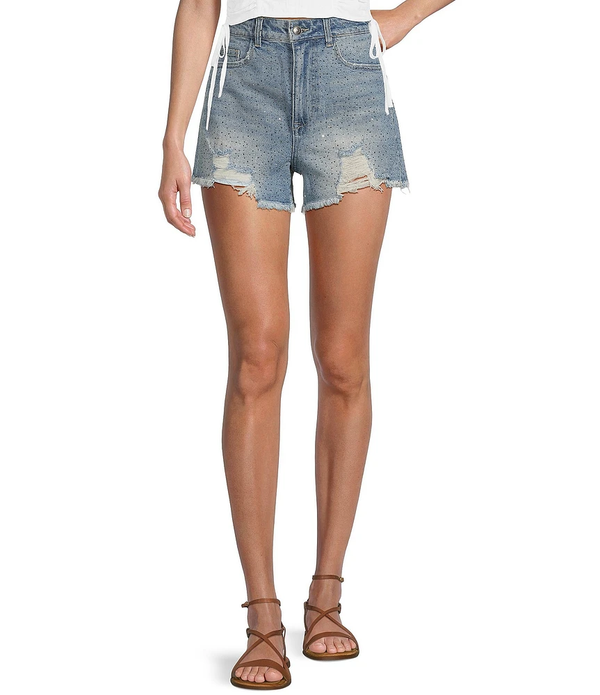 GB Denim Sparkle Stoned Distressed Frayed Shorts