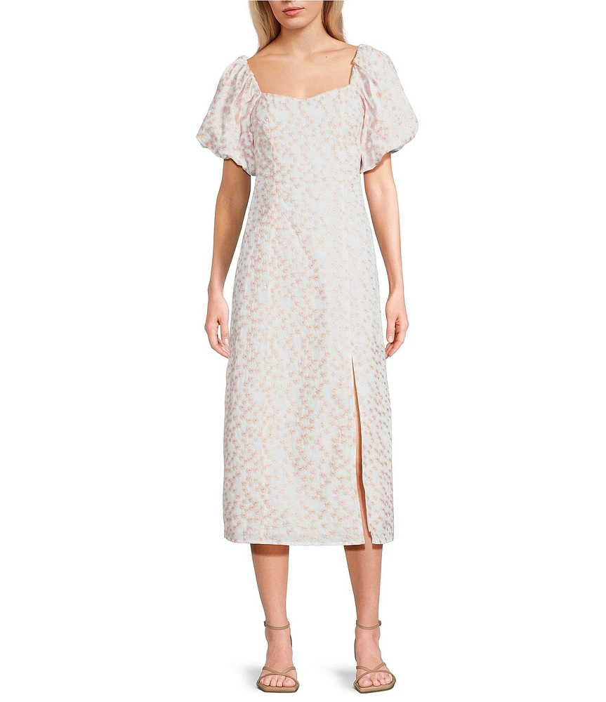GB Embroidered Floral Print Midi Dress