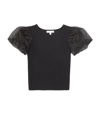 GB Little Girls Sheer Organza Puff Sleeve Blouse