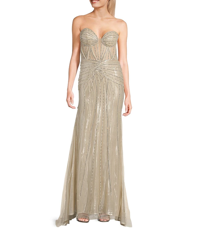 gb formal dresses Linear Beaded Glam Strapless Gown SCV009605_DG_L